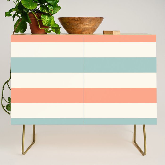 Orange, turquoise and cream stripes Credenza Gallery Image 1