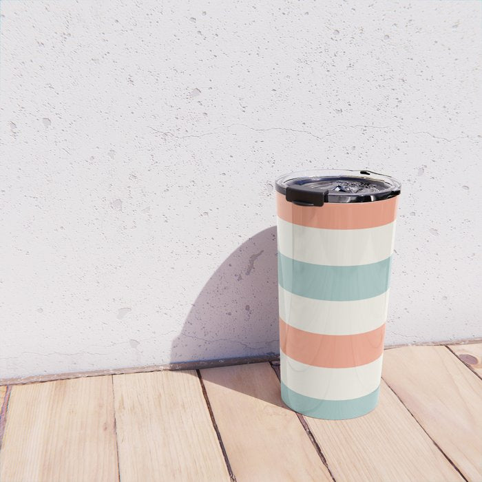 Orange, turquoise and cream stripes Travel Mug Gallery Image 4