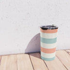 Orange, turquoise and cream stripes Travel Mug Gallery Image 4