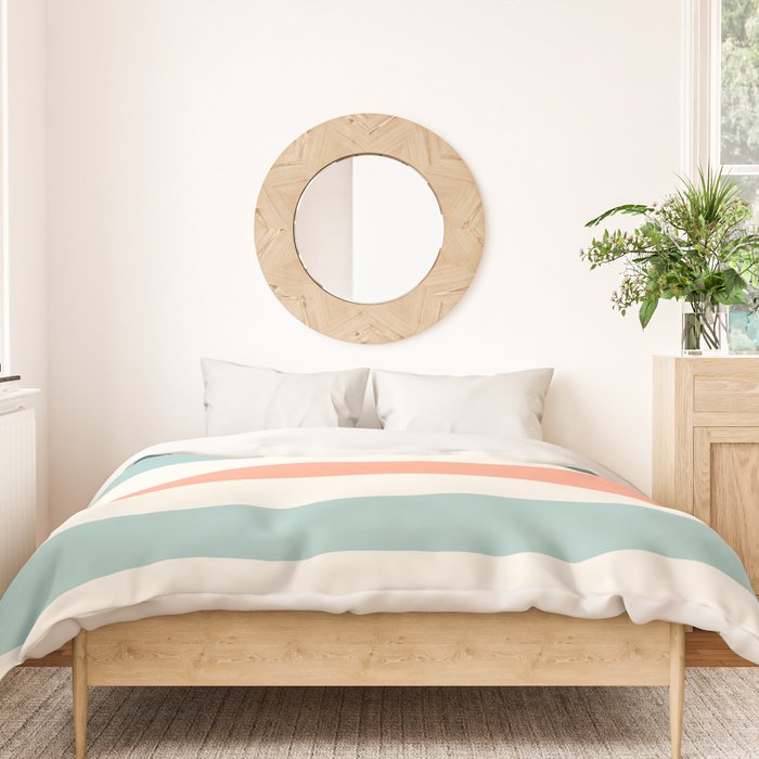 Orange, turquoise and cream stripes Duvet Cover Gallery Image 3