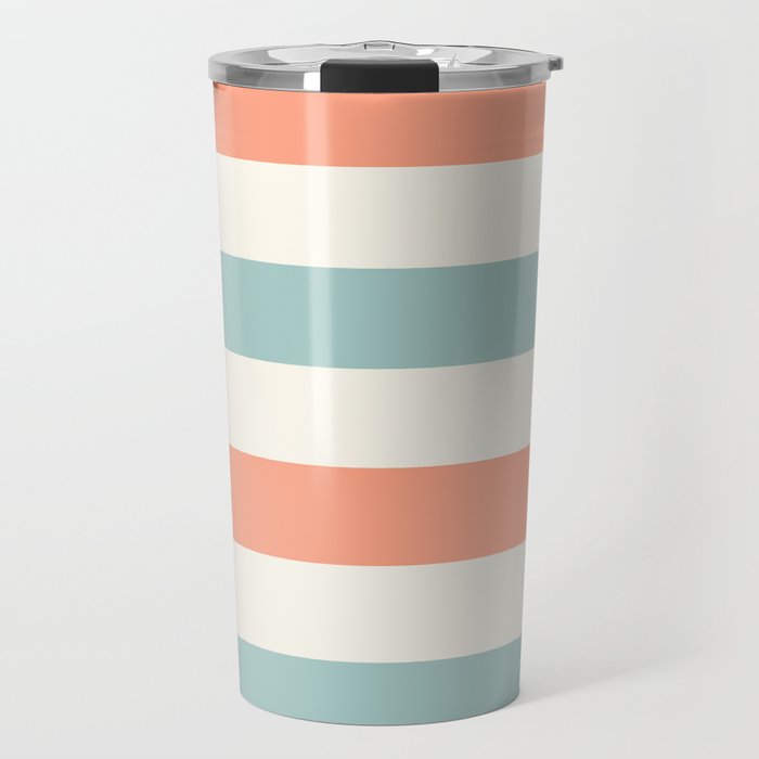 Orange, turquoise and cream stripes Travel Mug Gallery Image 1