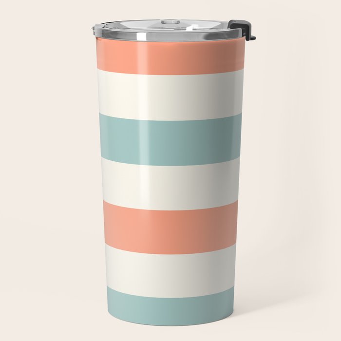 Orange, turquoise and cream stripes Travel Mug Gallery Image 2