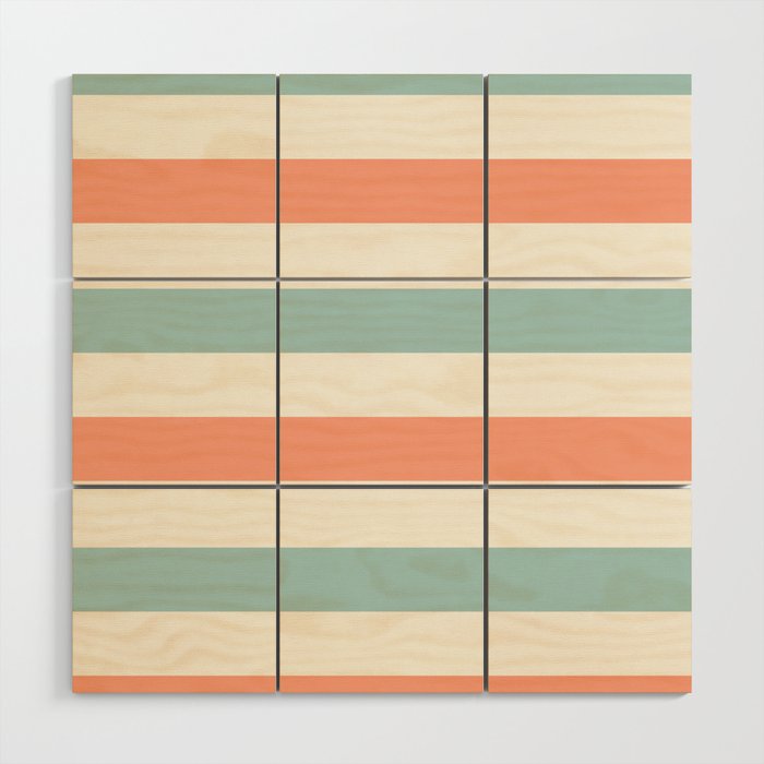 Orange, turquoise and cream stripes Wood Wall Art Gallery Image 1