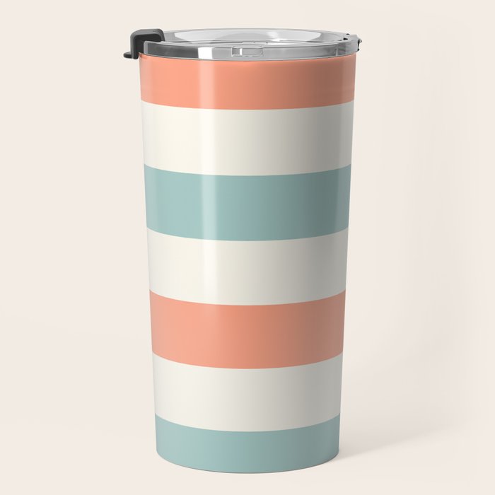 Orange, turquoise and cream stripes Travel Mug Gallery Image 3