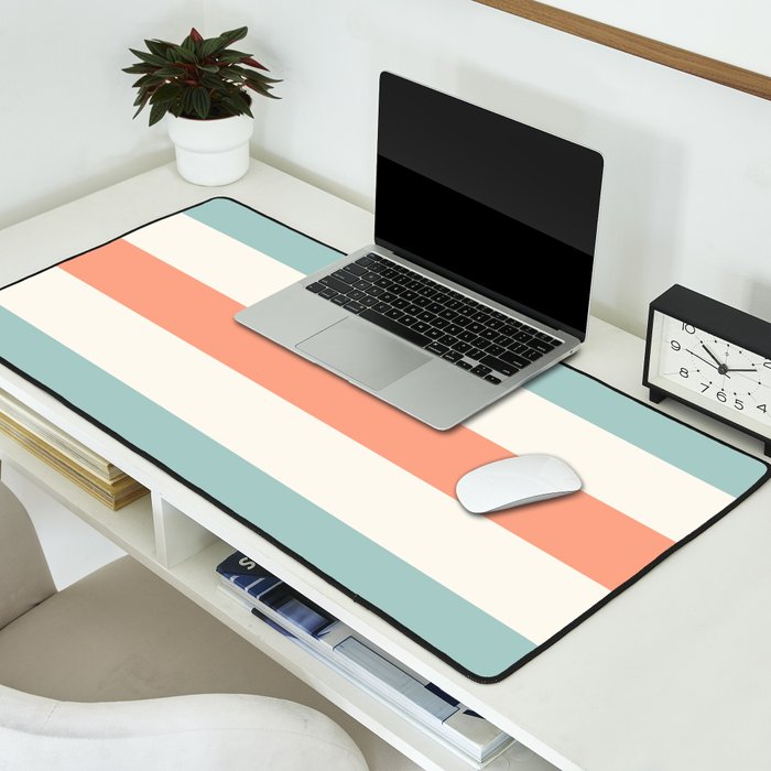 Orange, turquoise and cream stripes Desk Mat Gallery Image 2
