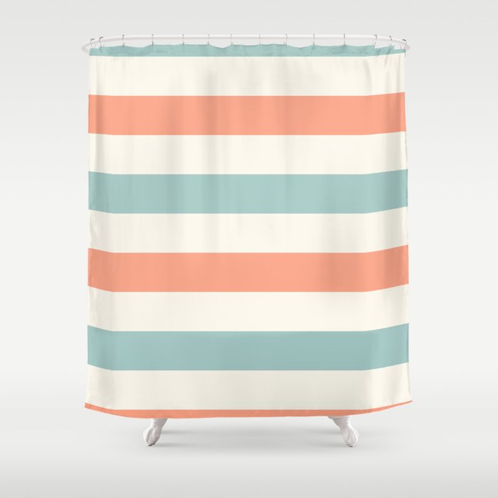 Orange, turquoise and cream stripes Shower Curtain Gallery Image 1