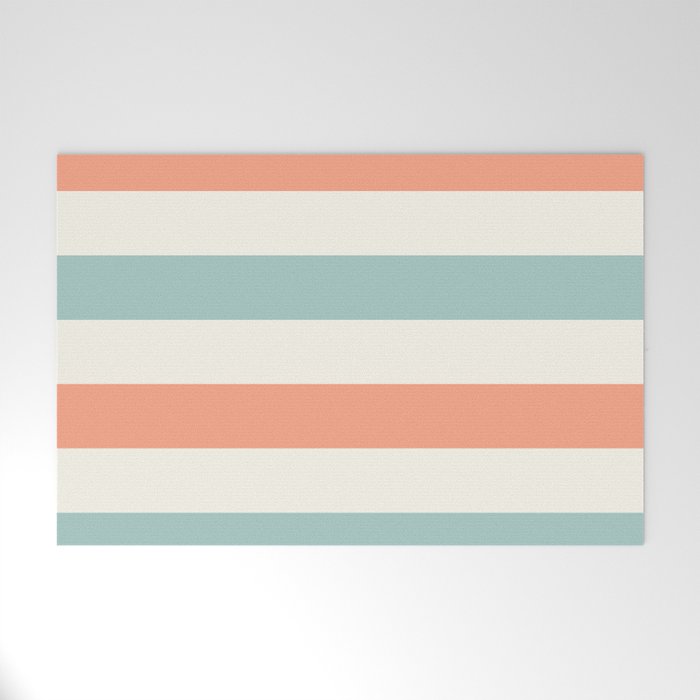 Orange, turquoise and cream stripes Welcome Mat Gallery Image 1