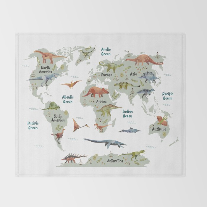 Dinosaur World Map Throw Blanket Gallery Image 2