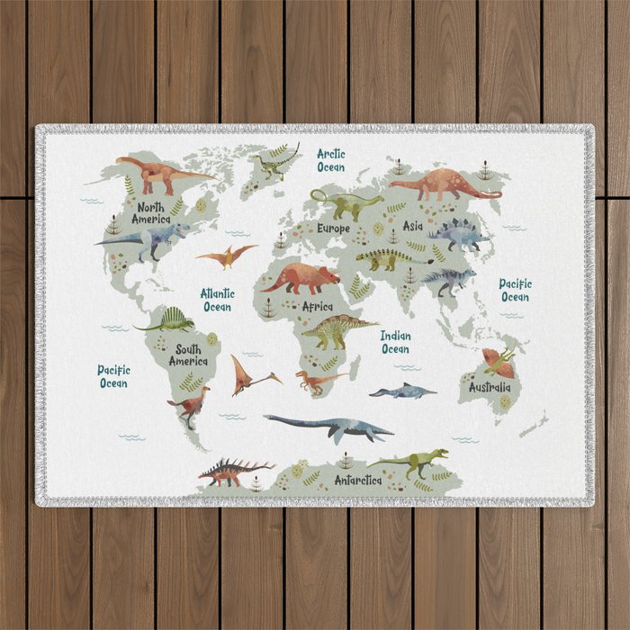 Dinosaur World Map Outdoor Rug Gallery Image 1