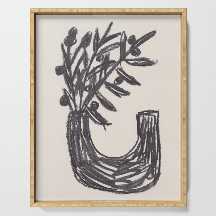 Charcoal florals #2 Serving Tray Gallery Image 1