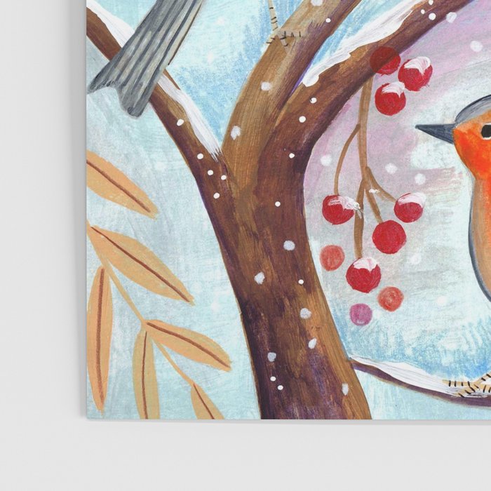 Cute red Robin birds and berries blue winter Poster Gallery Image 3