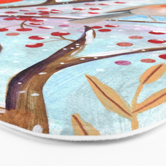 Cute red Robin birds and berries blue winter Bath Mat Gallery Image 3