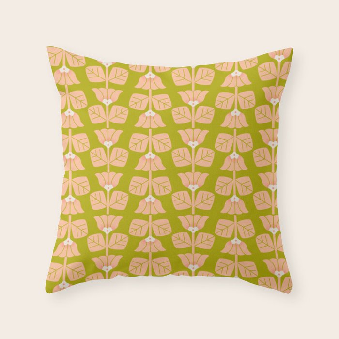 Retro Peach Blossoms Pattern - Green Throw Pillow Gallery Image 6