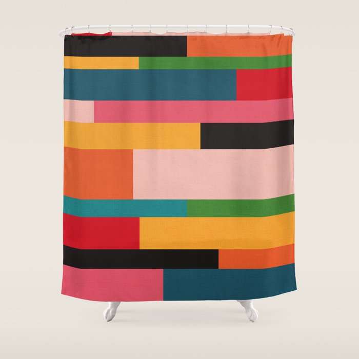 Colorful Patchwork MCM Art Shower Curtain Gallery Image 1