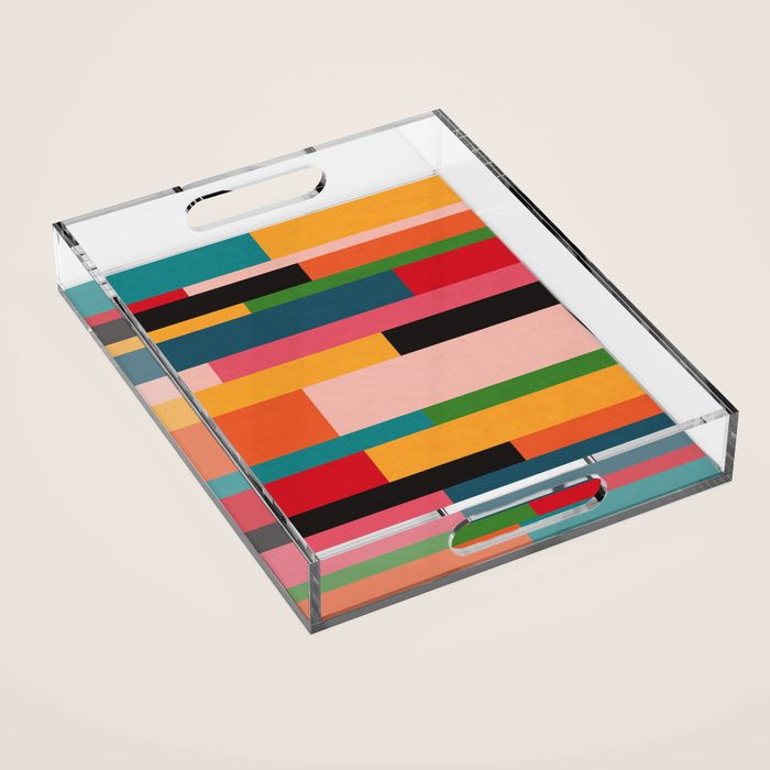 Colorful Patchwork MCM Art Acrylic Tray Gallery Image 1