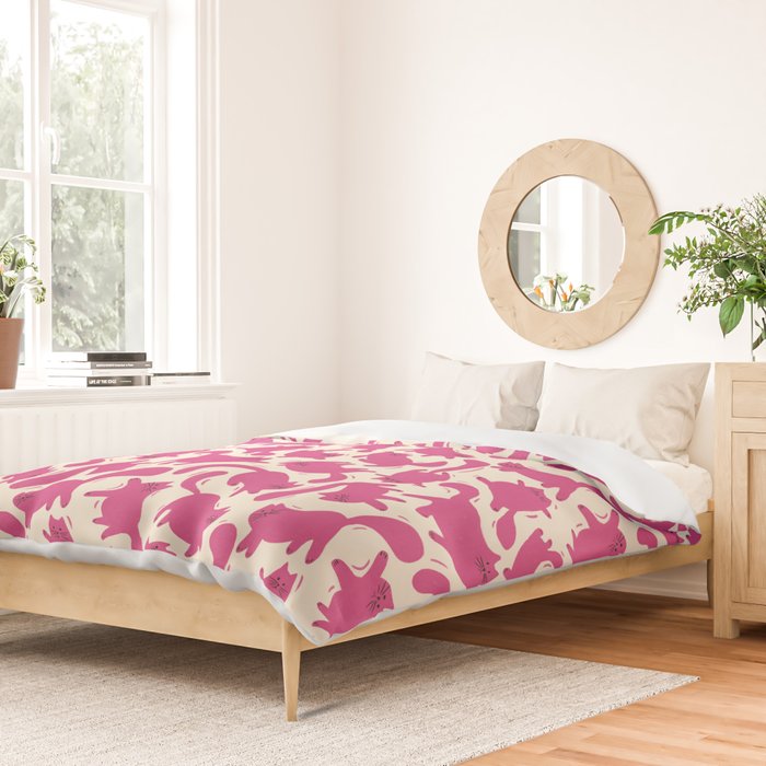 Playful Pink Cats Pattern Duvet Cover Gallery Image 2