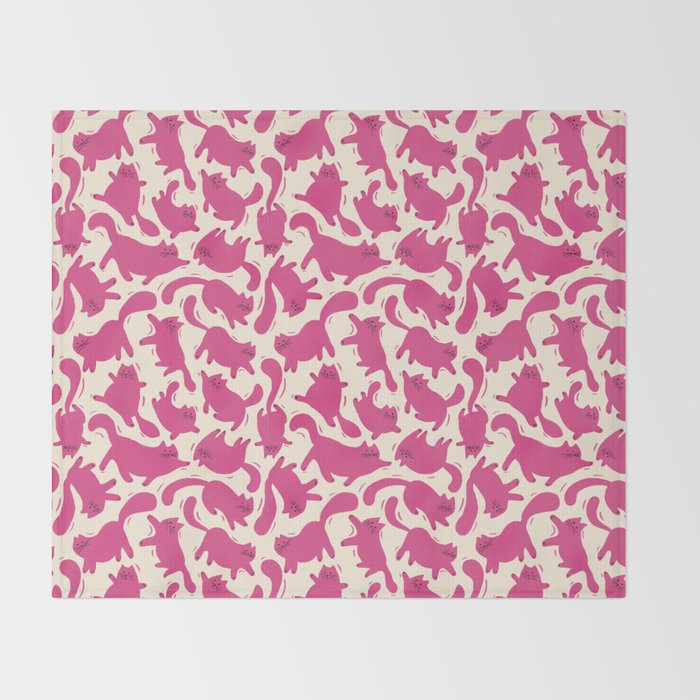 Playful Pink Cats Pattern Throw Blanket Gallery Image 2