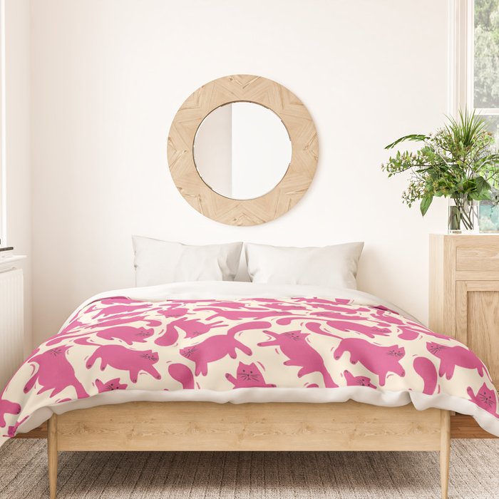 Playful Pink Cats Pattern Duvet Cover Gallery Image 3