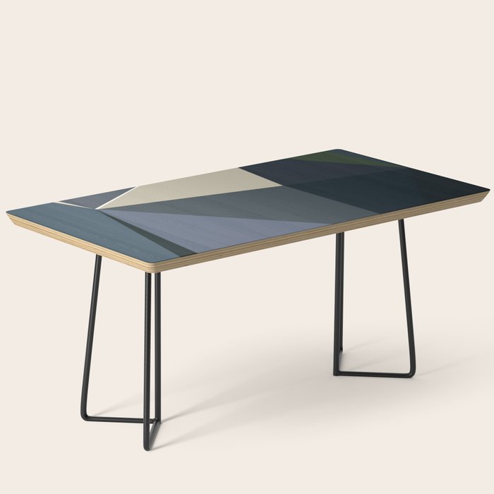 Blue Beige Low Poly Geometric Triangles Mathematical Art Coffee Table Gallery Image 1
