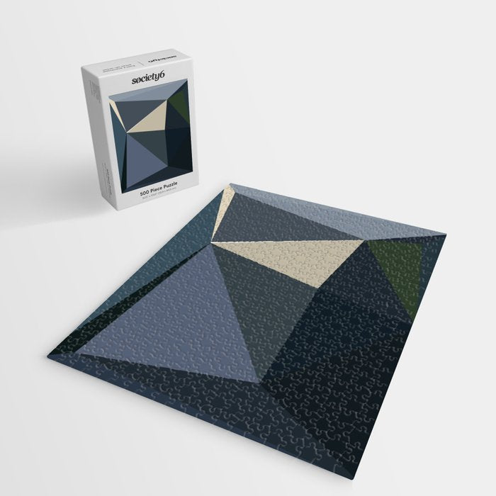 Blue Beige Low Poly Geometric Triangles Mathematical Art Jigsaw Puzzle Gallery Image 2