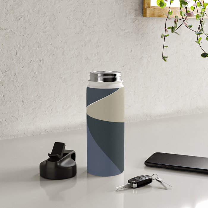 Blue Beige Low Poly Geometric Triangles Mathematical Art Water Bottle Gallery Image 4