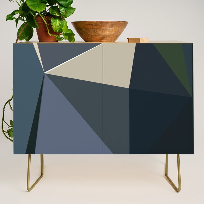Blue Beige Low Poly Geometric Triangles Mathematical Art Credenza Gallery Image 1