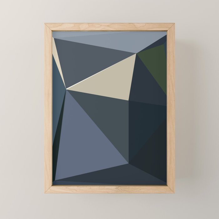 Blue Beige Low Poly Geometric Triangles Mathematical Art Mini Art Print Gallery Image 1
