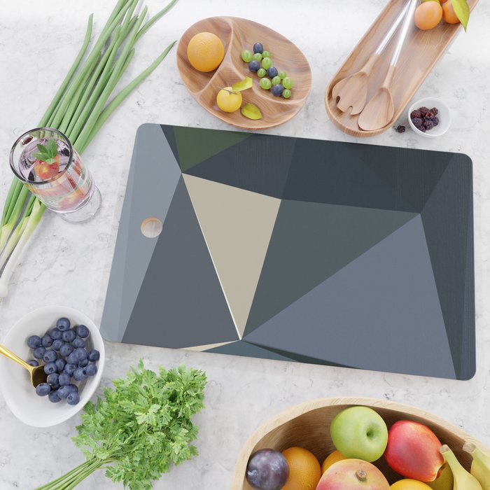 Blue Beige Low Poly Geometric Triangles Mathematical Art Cutting Board Gallery Image 2