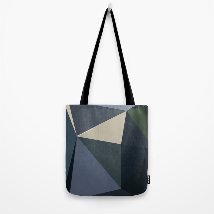 Blue Beige Low Poly Geometric Triangles Mathematical Art Tote Bag Gallery Image 2