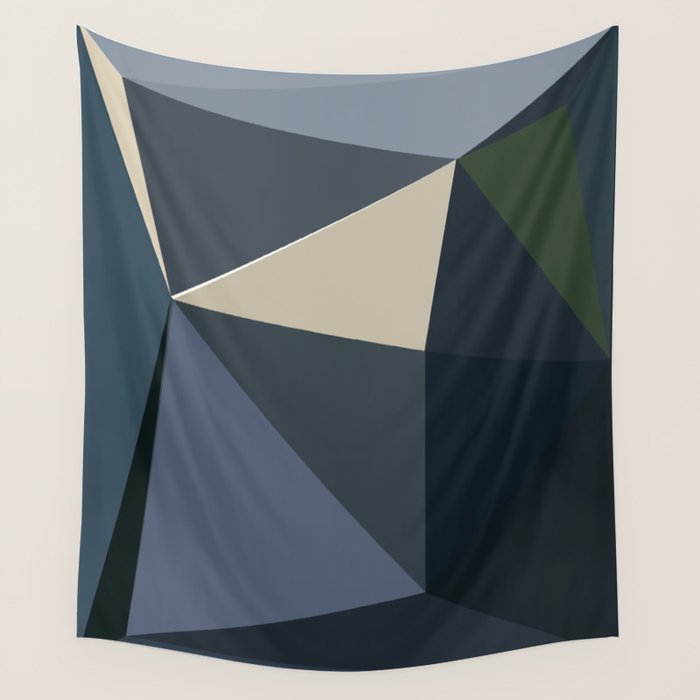 Blue Beige Low Poly Geometric Triangles Mathematical Art Wall Tapestry Gallery Image 4