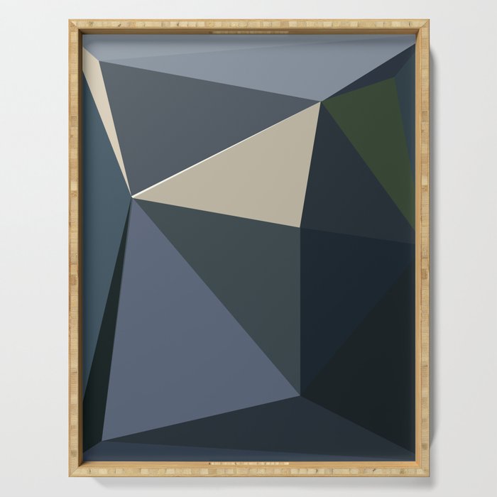 Blue Beige Low Poly Geometric Triangles Mathematical Art Serving Tray Gallery Image 1