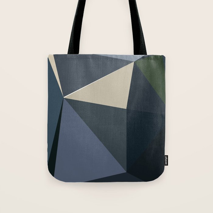 Blue Beige Low Poly Geometric Triangles Mathematical Art Tote Bag Gallery Image 1