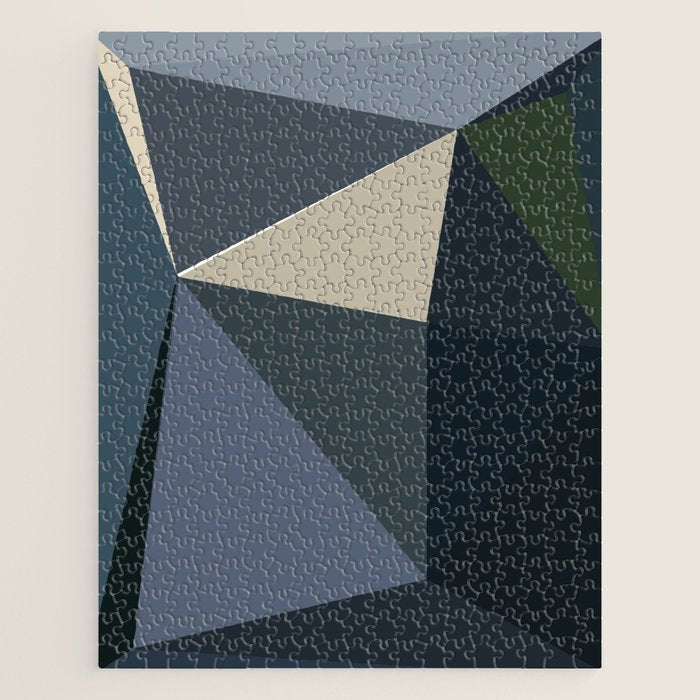 Blue Beige Low Poly Geometric Triangles Mathematical Art Jigsaw Puzzle Gallery Image 1