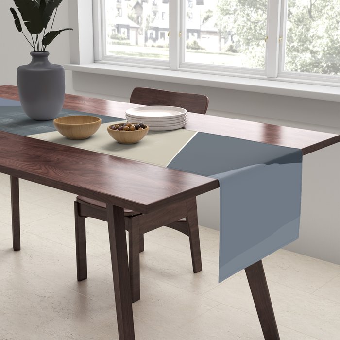 Blue Beige Low Poly Geometric Triangles Mathematical Art Table Runner Gallery Image 2