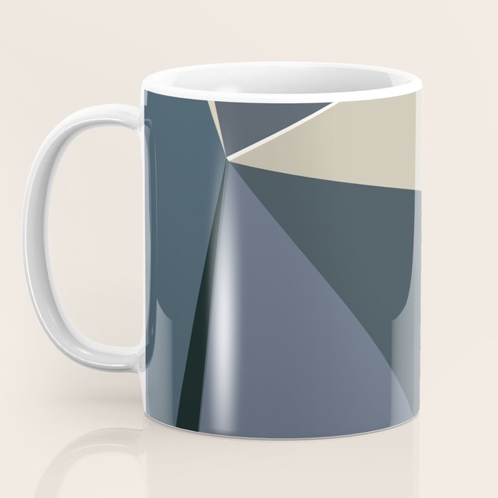 Blue Beige Low Poly Geometric Triangles Mathematical Art Coffee Mug Gallery Image 3