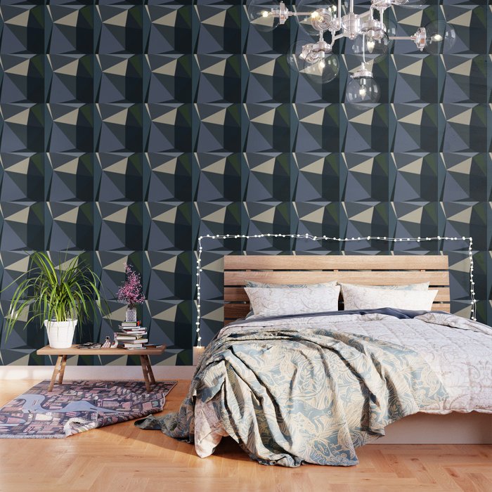 Blue Beige Low Poly Geometric Triangles Mathematical Art Wallpaper Gallery Image 3