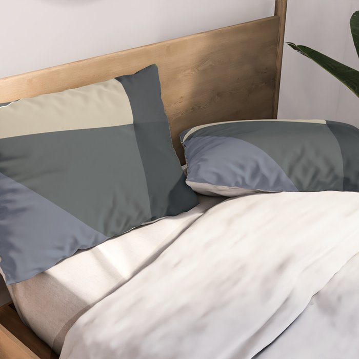 Blue Beige Low Poly Geometric Triangles Mathematical Art Pillow Sham Gallery Image 2