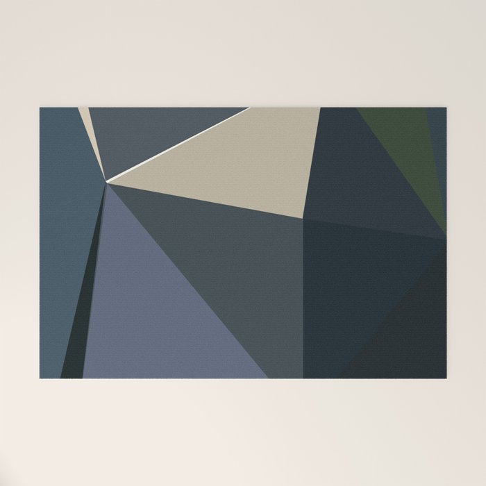 Blue Beige Low Poly Geometric Triangles Mathematical Art Welcome Mat Gallery Image 1