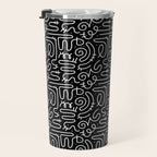 Abstract black and white line doodle pattern Travel Mug Gallery Image 3