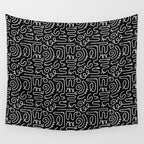 Abstract black and white line doodle pattern Wall Tapestry Gallery Image 4