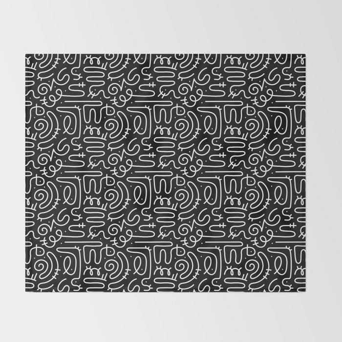 Abstract black and white line doodle pattern Throw Blanket Gallery Image 2