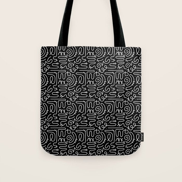 Abstract black and white line doodle pattern Tote Bag Gallery Image 1