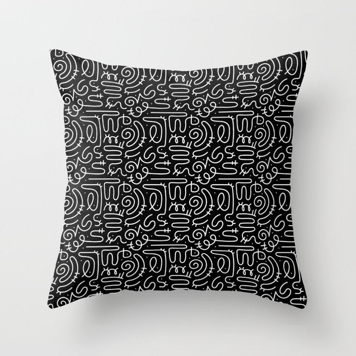 Abstract black and white line doodle pattern Throw Pillow Gallery Image 6