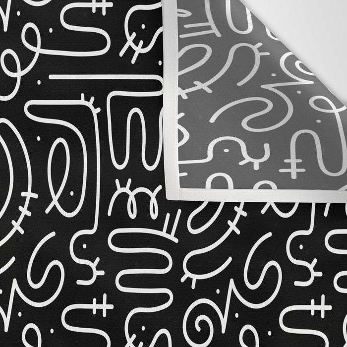 Abstract black and white line doodle pattern Wall Tapestry Gallery Image 3