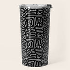 Abstract black and white line doodle pattern Travel Mug Gallery Image 2