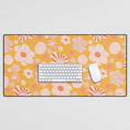Pop Art Stripe Flowers in Retro Tangerine Desk Mat Gallery Image 1
