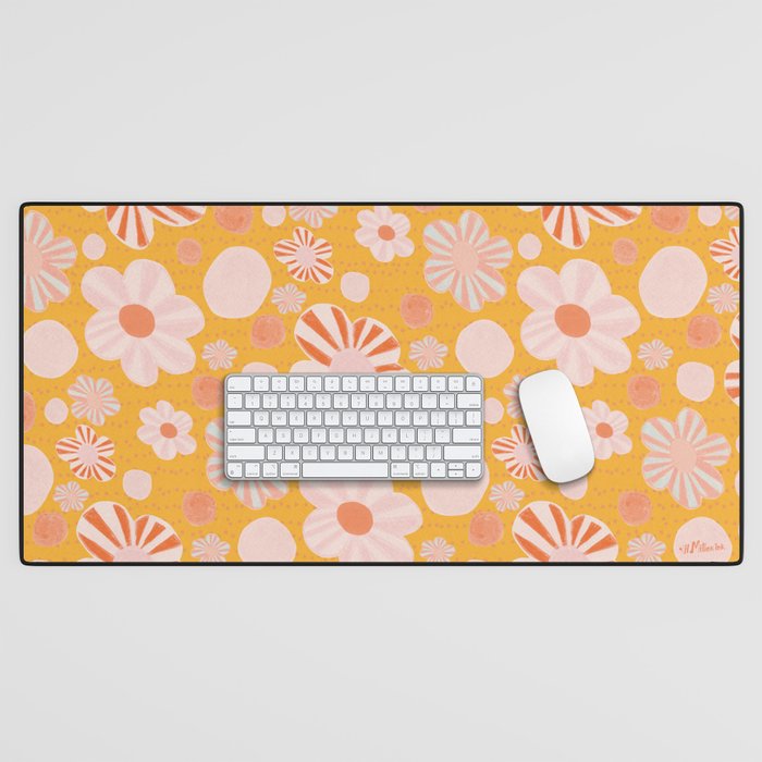 Pop Art Stripe Flowers in Retro Tangerine Desk Mat Gallery Image 1
