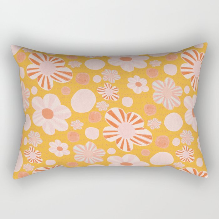 Pop Art Stripe Flowers in Retro Tangerine Rectangular Pillow Gallery Image 1