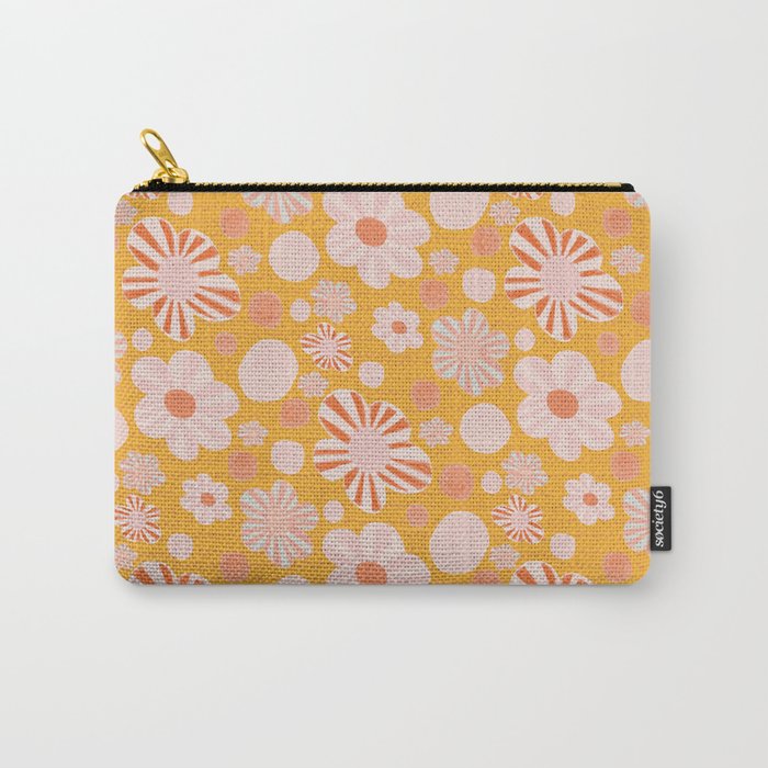 Pop Art Stripe Flowers in Retro Tangerine Carry All Pouch Gallery Image 1