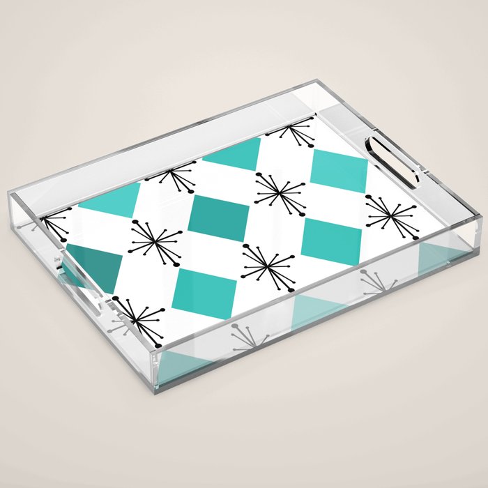 Atomic Age 1950s Diamonds Starbursts Turquoise Acrylic Tray Gallery Image 1